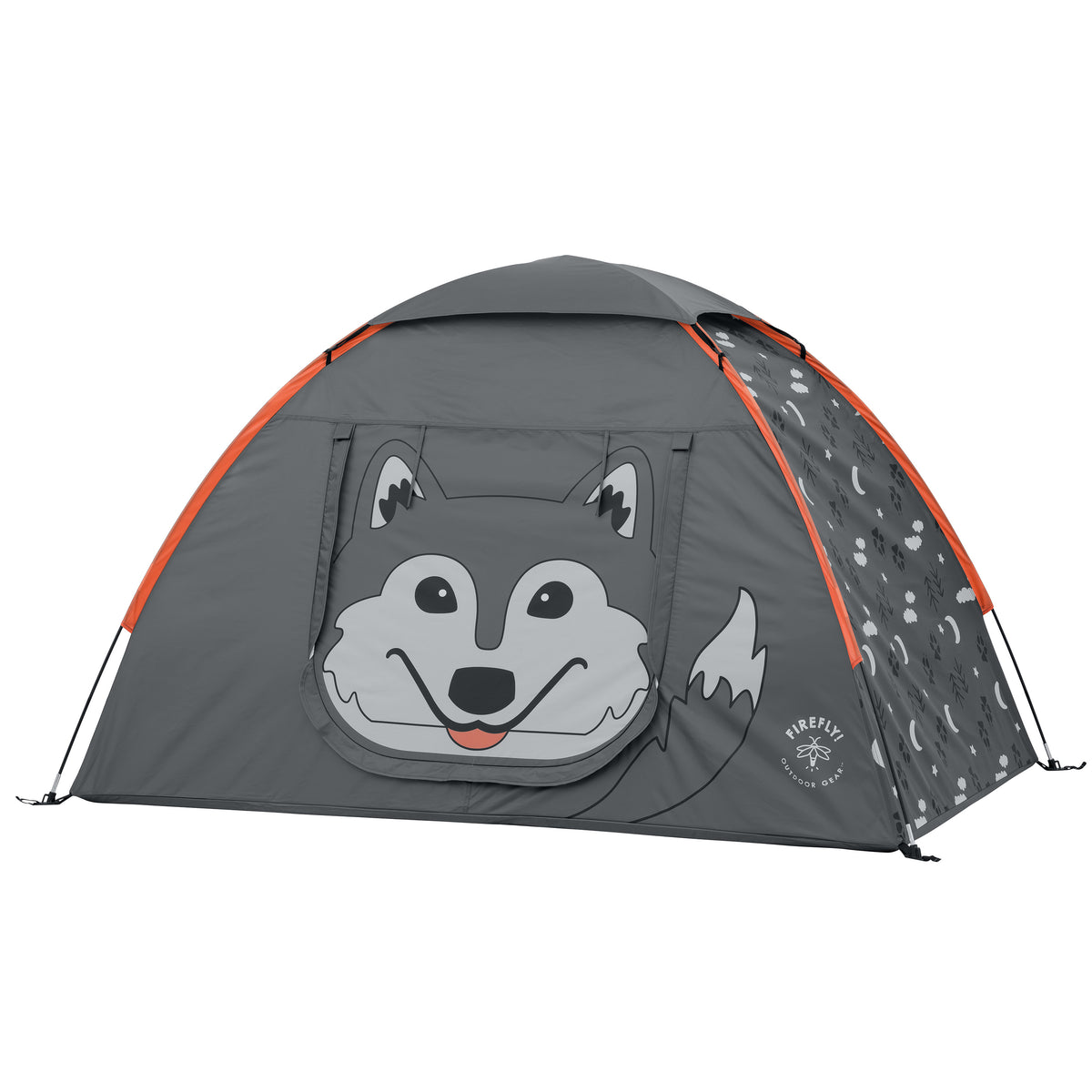 Children's tent with Aspen the Wolf design on a white background