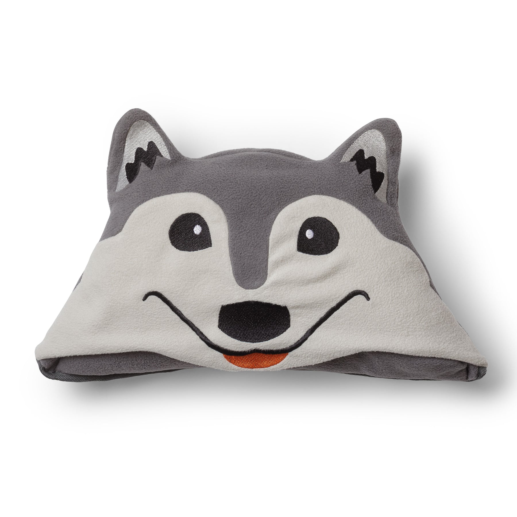 Close up of Gray Aspen the wolf hood on a white background